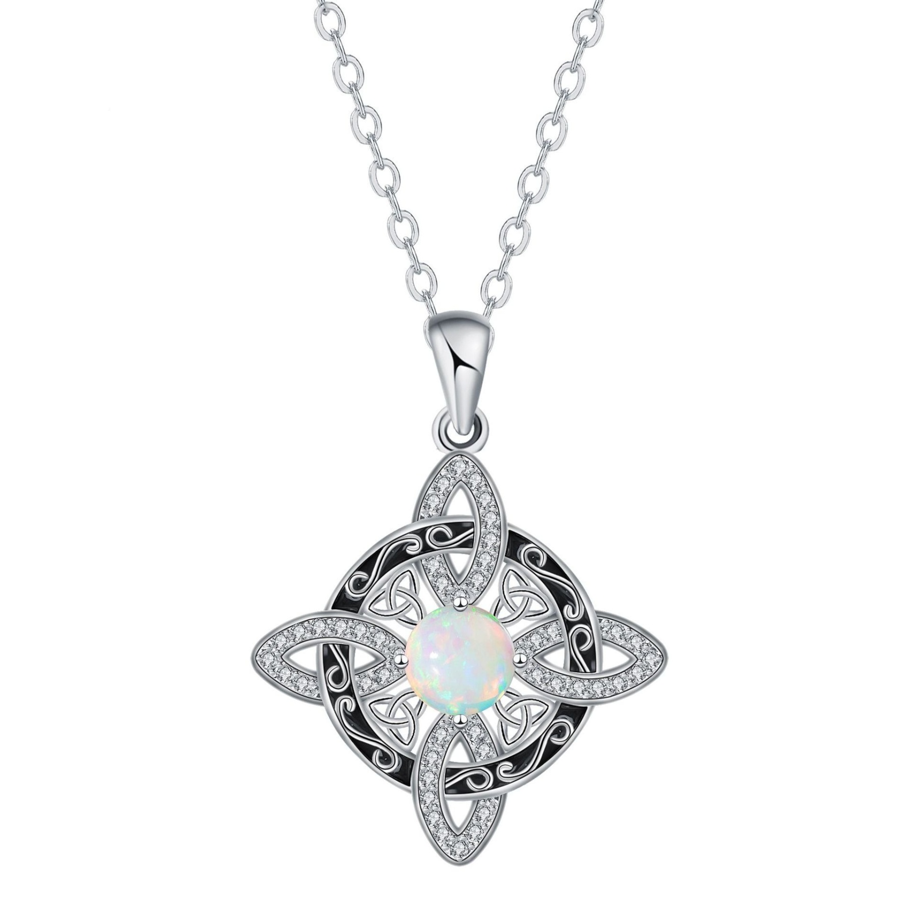Iridescent Protection S925 Sterling Silver Opal Celtic Knot Necklace