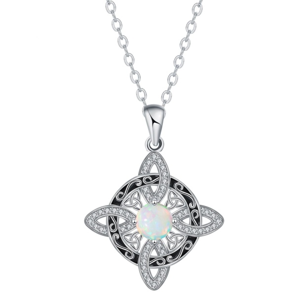 Iridescent Protection S925 Sterling Silver Opal Celtic Knot Necklace