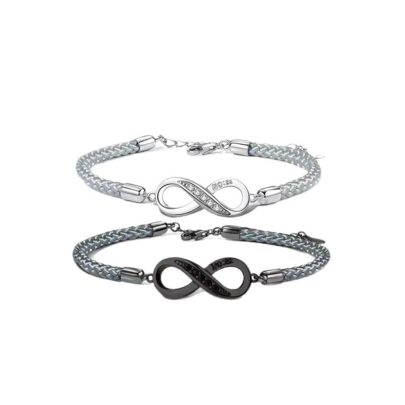 Couple Infinity Bracelet with NO.52 Engraving - Two-Tone Rope Chain