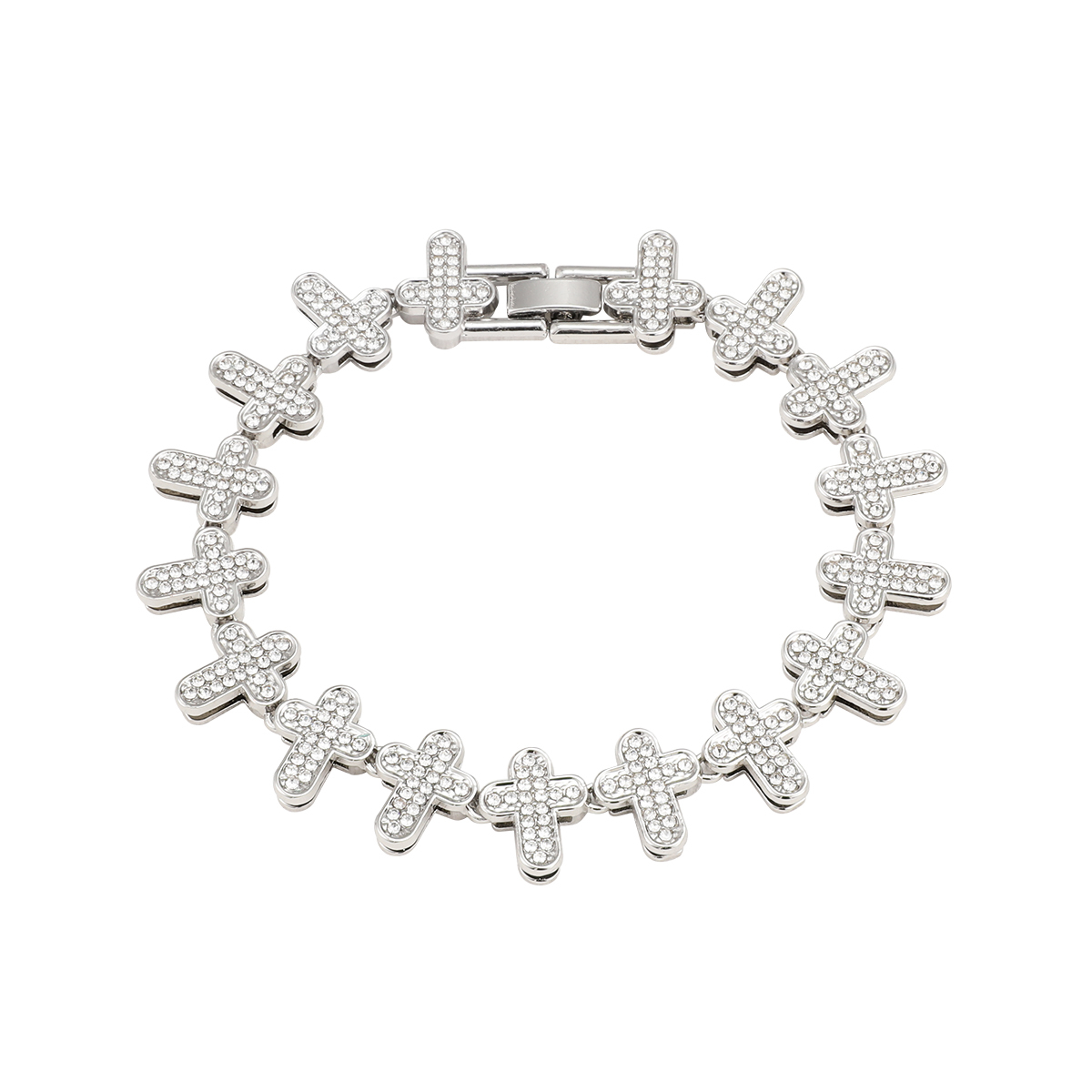 Pavé-Set Cross Silver Bracelet