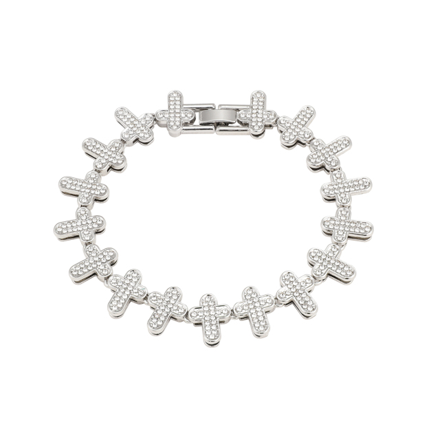 Pavé-Set Cross Silver Bracelet