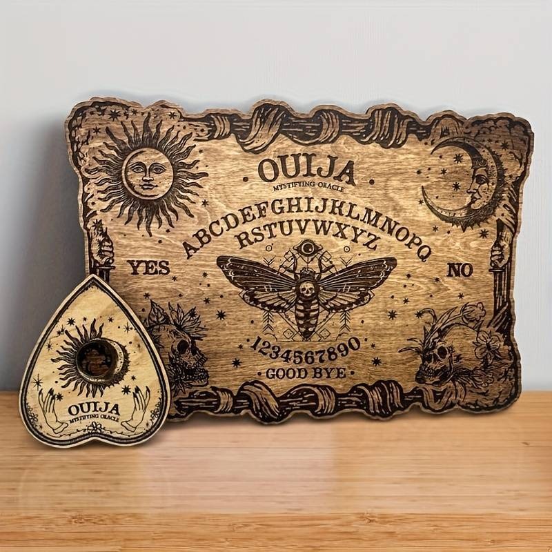 Laser-Engraved Wooden Ouija Board with Planchette Set