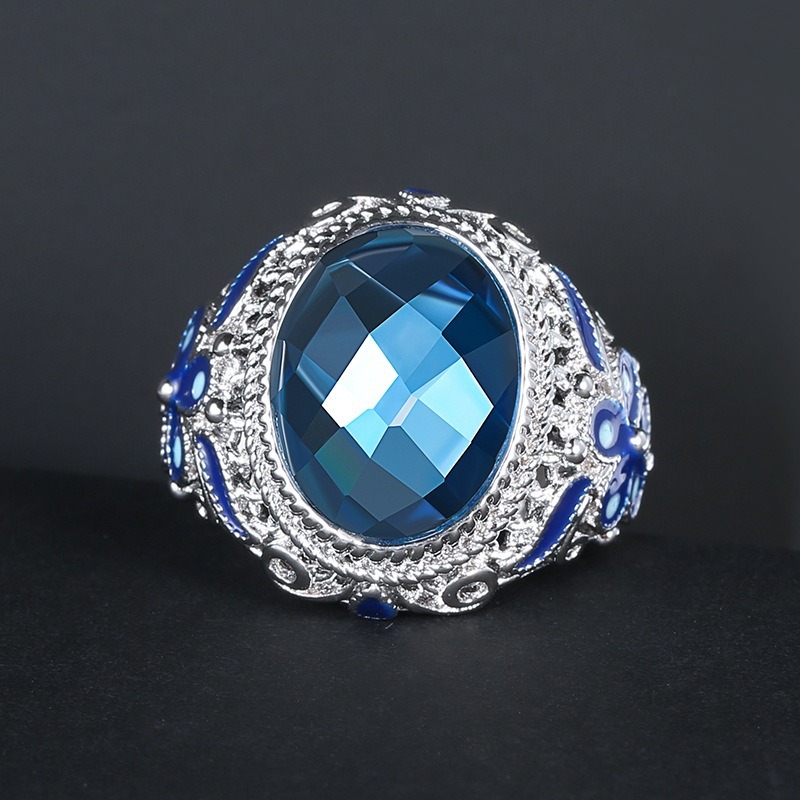 Sterling Silver Filigree Blue Enamel Ring