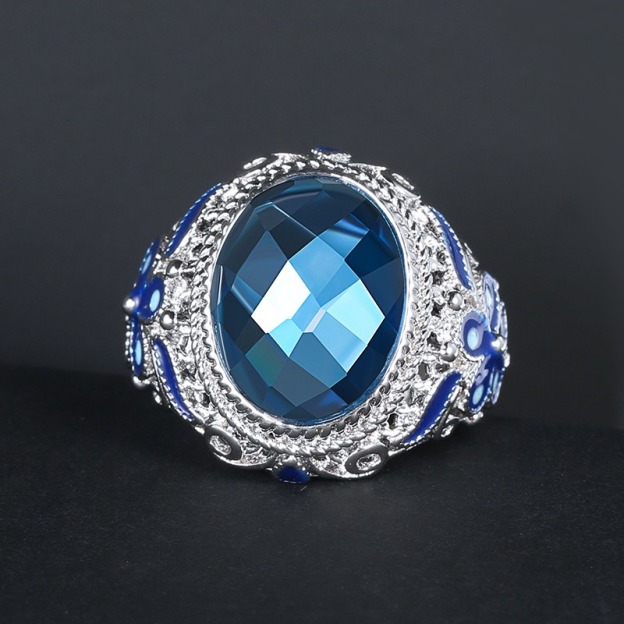 Sterling Silver Filigree Blue Enamel Ring