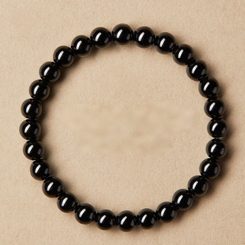Natural Black Obsidian Bead Bracelet