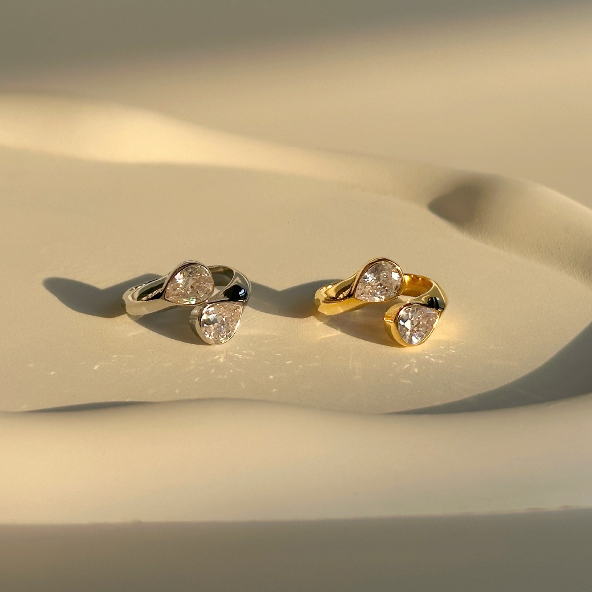 S925 Sterling Silver Double Pear-Cut Moissanite Open Ring