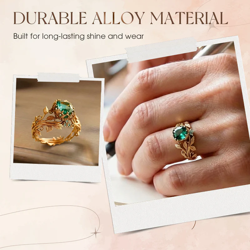 Vine Crystal Glow Vintage Vine Green Crystal Ring｜Natural Texture for Finger Elegance