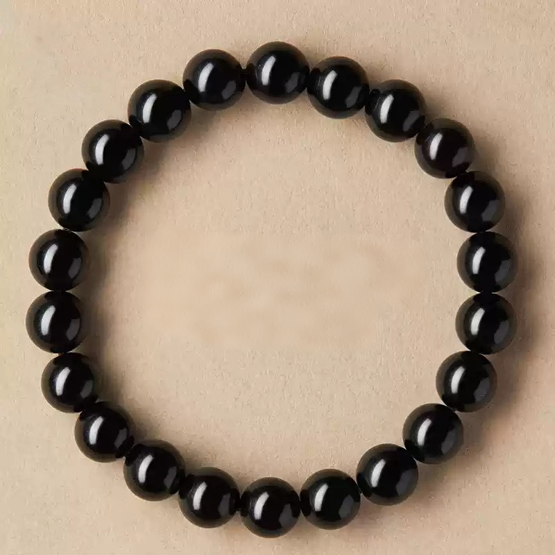 Natural Black Obsidian Bead Bracelet