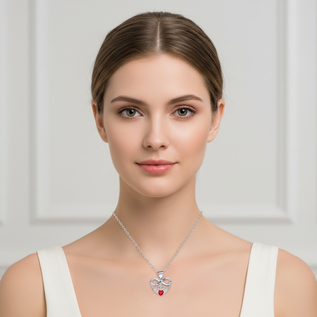 Sterling Silver Eternal Love Cross Wings Necklace