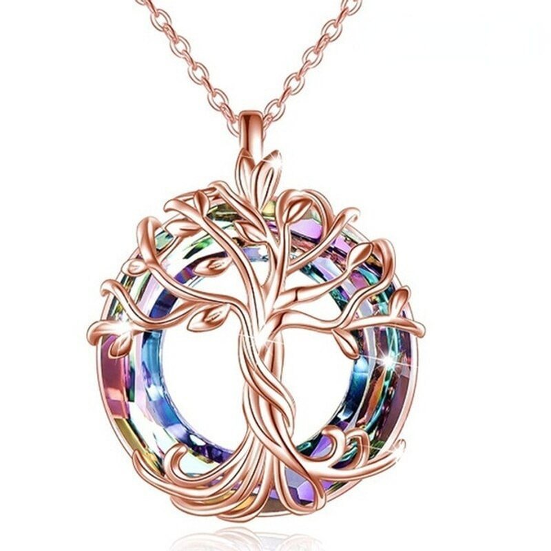 Light Luxury Colored Gem Tree of Life Necklace