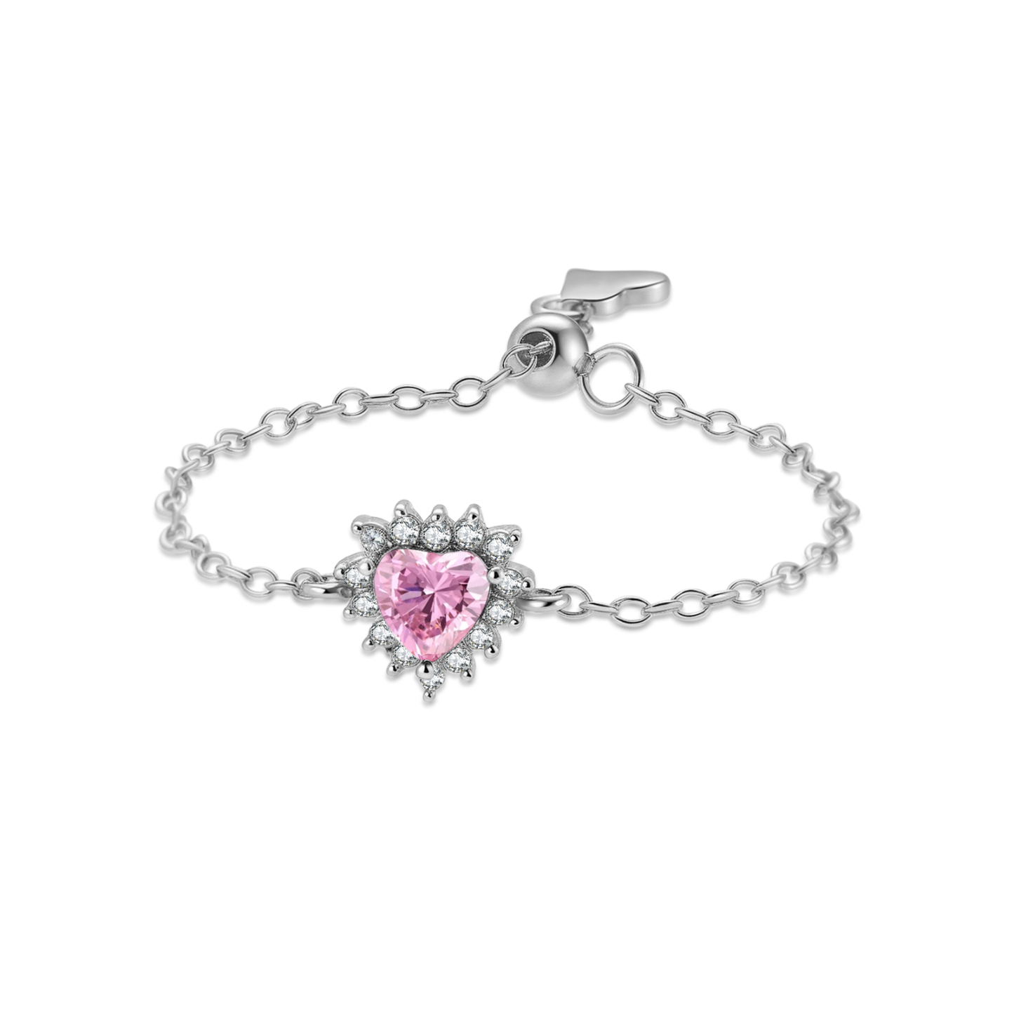 Multi-Color Heart-Shaped Gemstone Chain Adjustable Ring