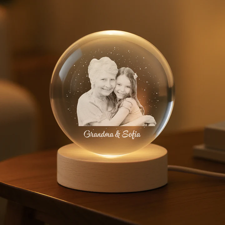 Personalised Memorial Crystal Ball Lamp with Photo