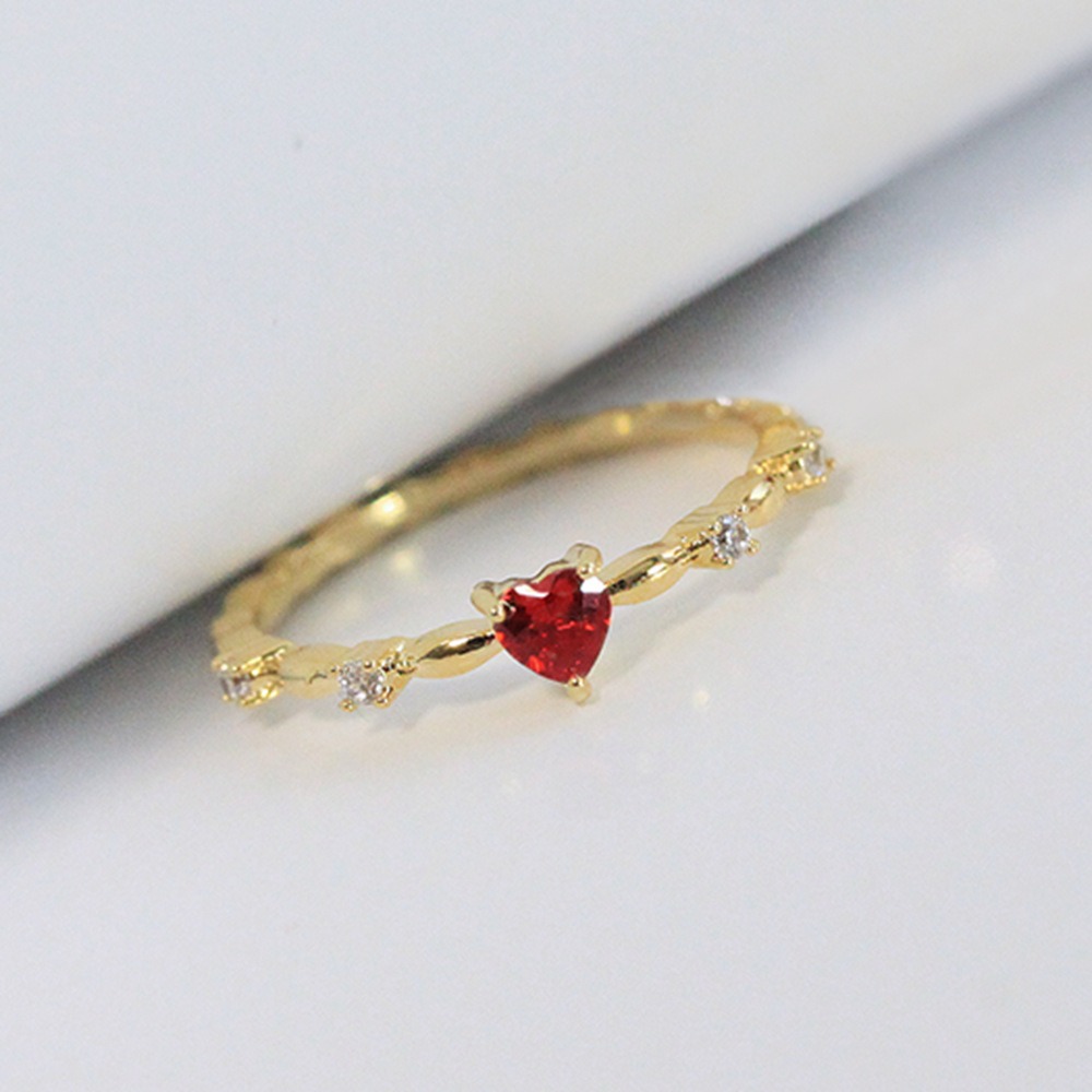 Heartbeat Signal Two-Tone Heart Zircon Thin Band Ring