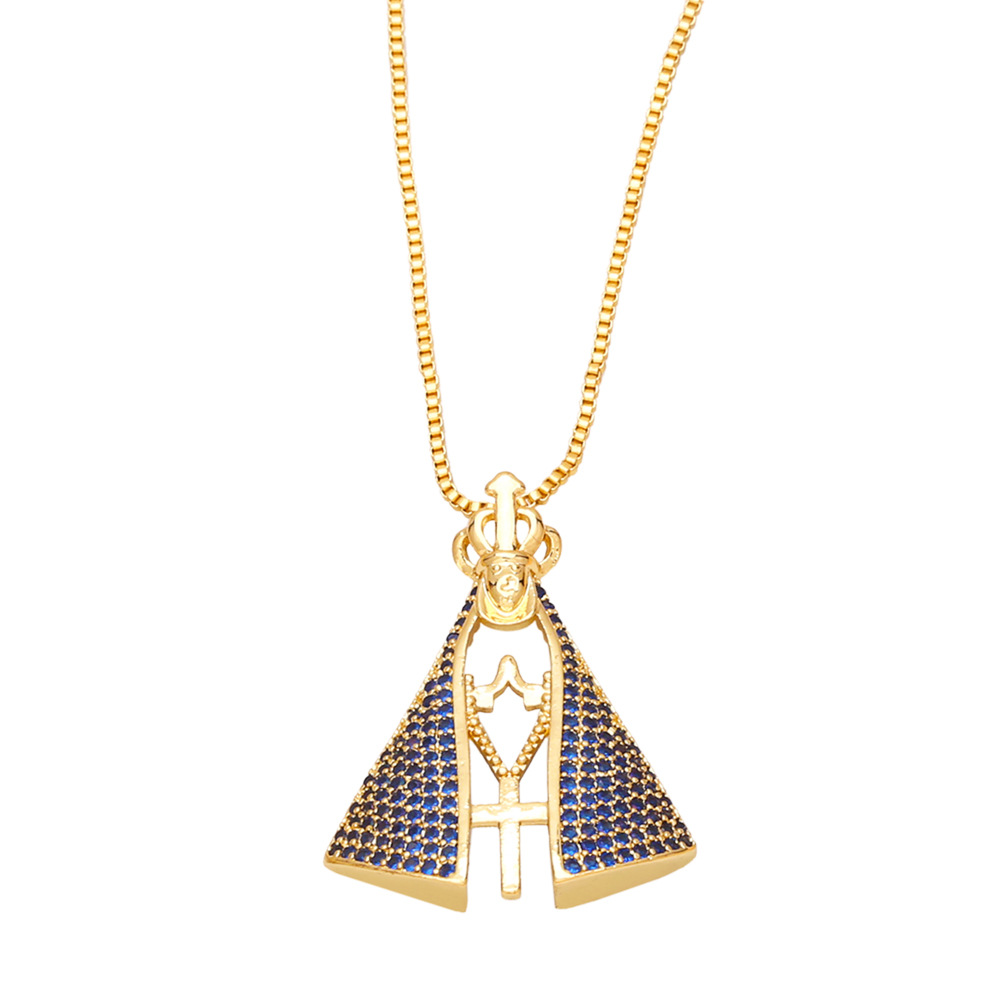 Egyptian Style Pyramid Diamond-Inlaid Pendant Necklace