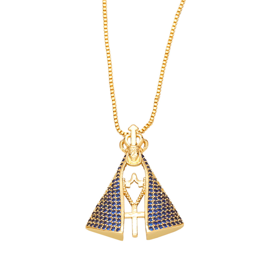 Egyptian Style Pyramid Diamond-Inlaid Pendant Necklace