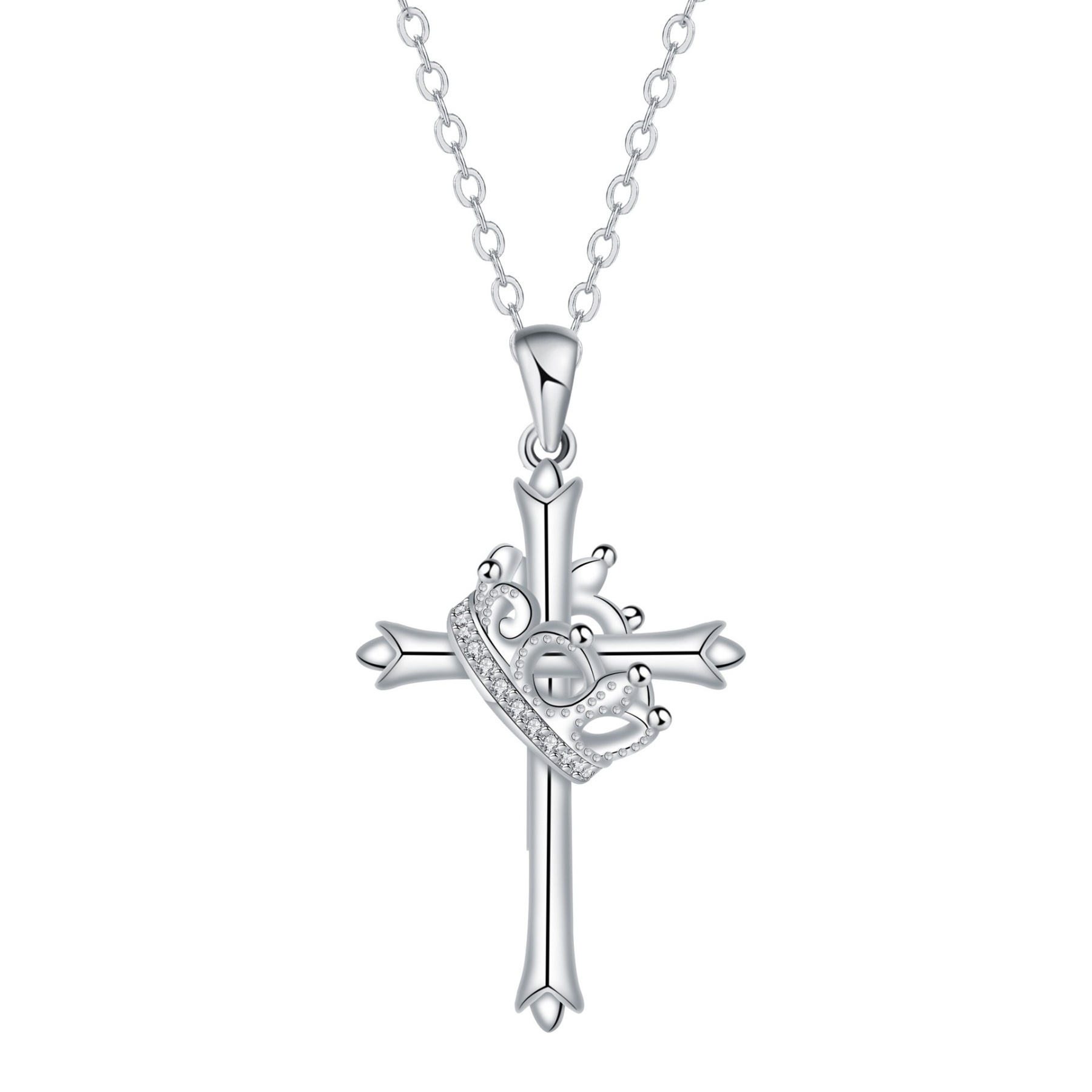 Crown of Faith S925 Sterling Silver Cross Necklace