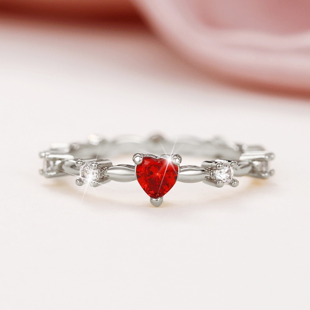 Heartbeat Signal Two-Tone Heart Zircon Thin Band Ring
