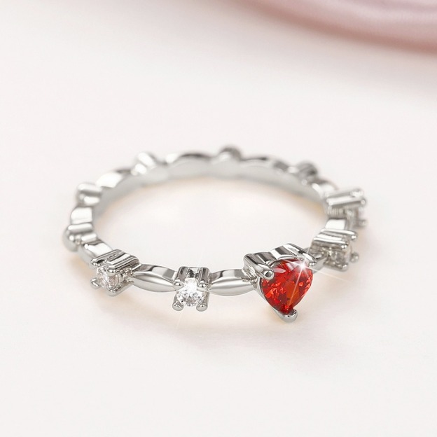 Heartbeat Signal Two-Tone Heart Zircon Thin Band Ring