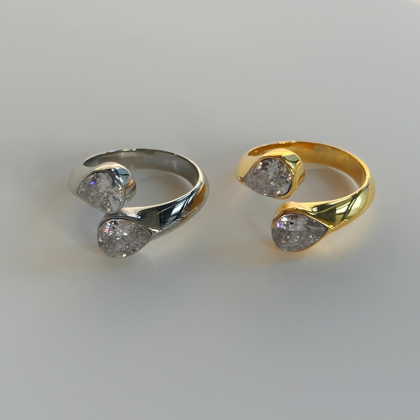 S925 Sterling Silver Double Pear-Cut Moissanite Open Ring