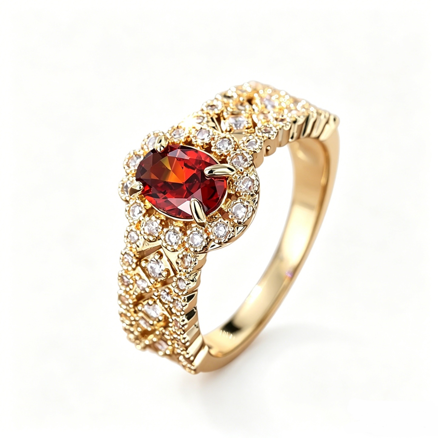 Queen of Flame Vintage Ruby Halo Ring