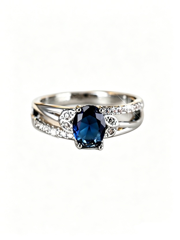 Vintage Leaf Oval Gemstone Double Band Ring