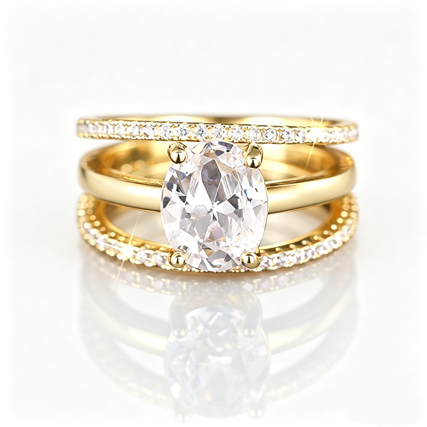 Eternal Layer Two-Tone Oval Diamond Stacked Ring