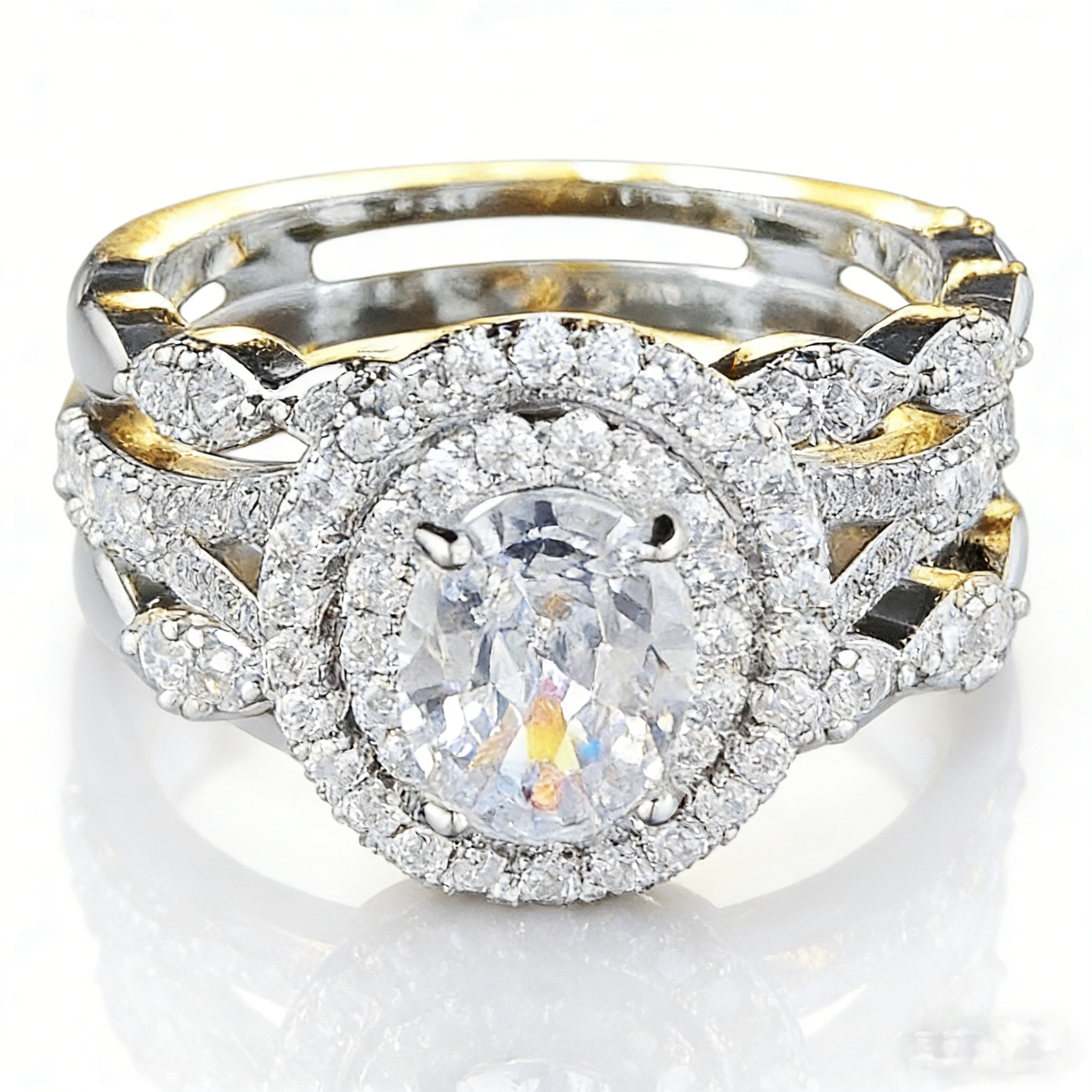 Luxury Halo Moissanite 925 Silver Bridal Ring Set – 2-in-1 Stackable Design