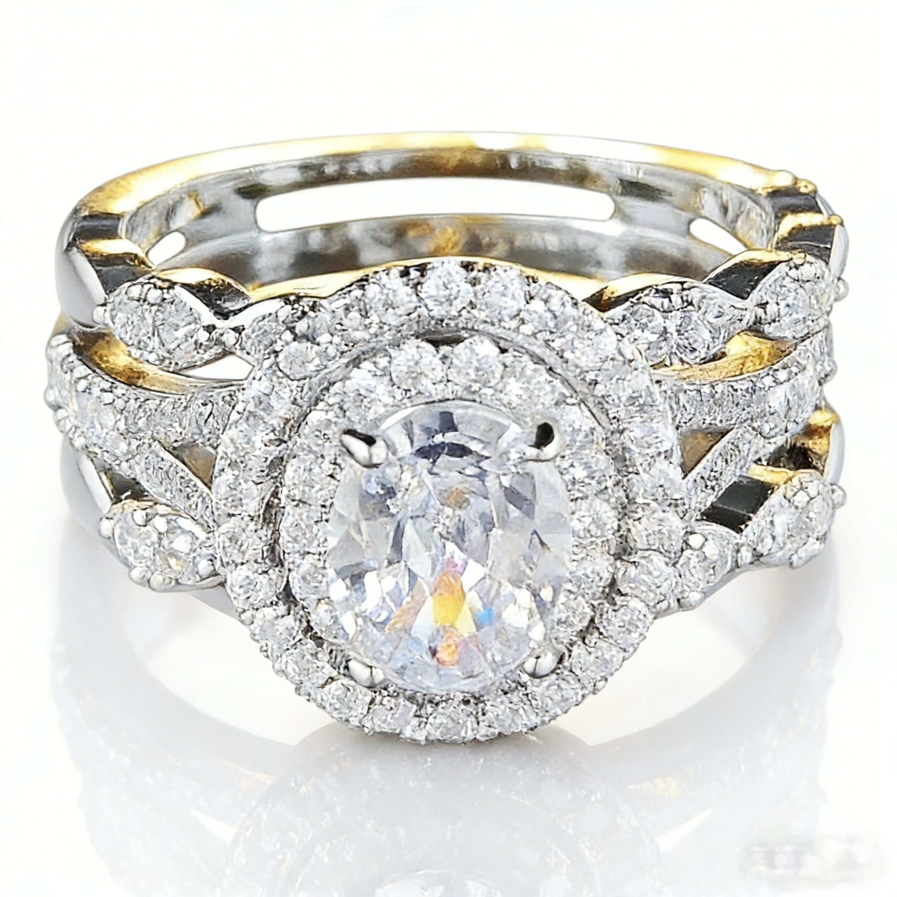 Luxury Halo Moissanite 925 Silver Bridal Ring Set – 2-in-1 Stackable Design