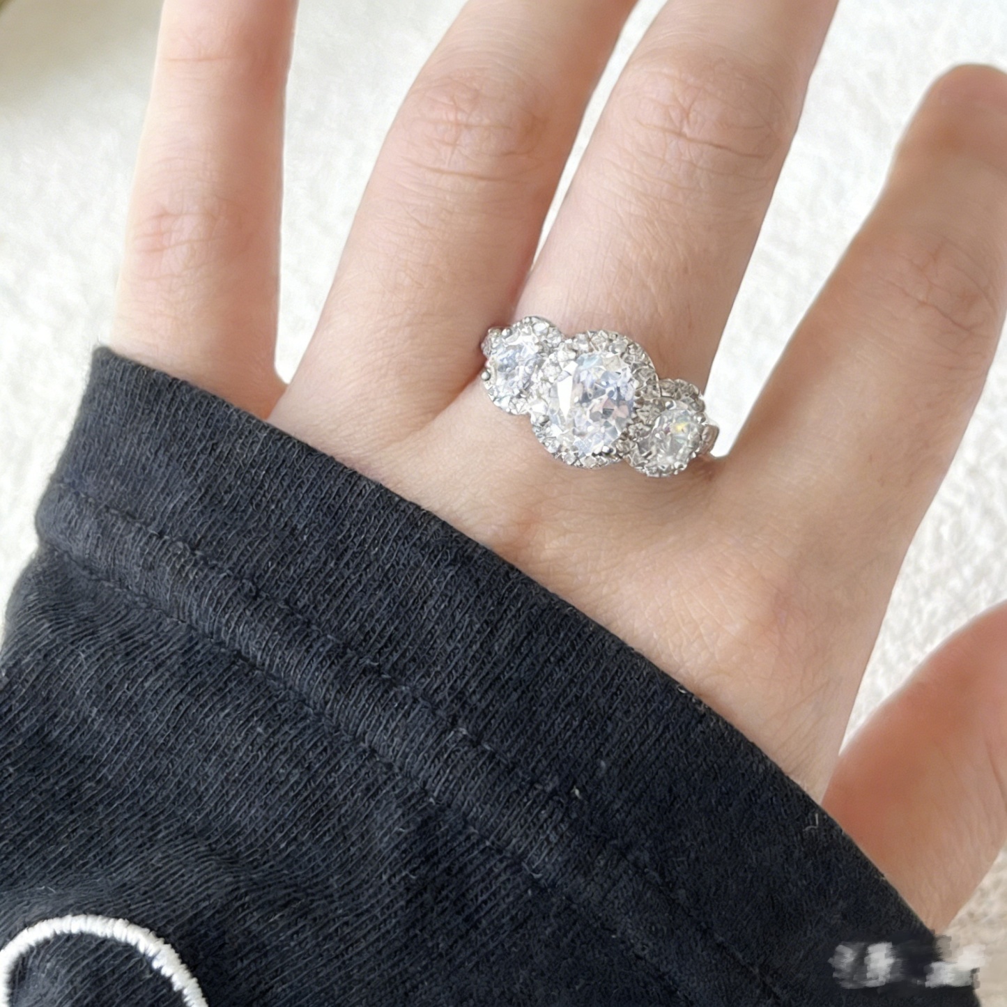 Triple Star Eternal S925 Sterling Silver Three-Stone Halo Ring