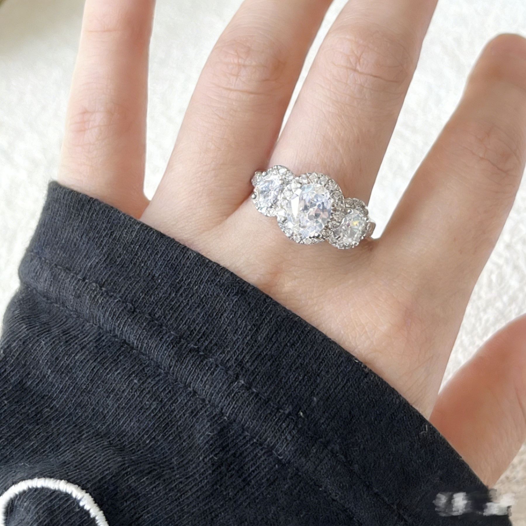 Triple Star Eternal S925 Sterling Silver Three-Stone Halo Ring