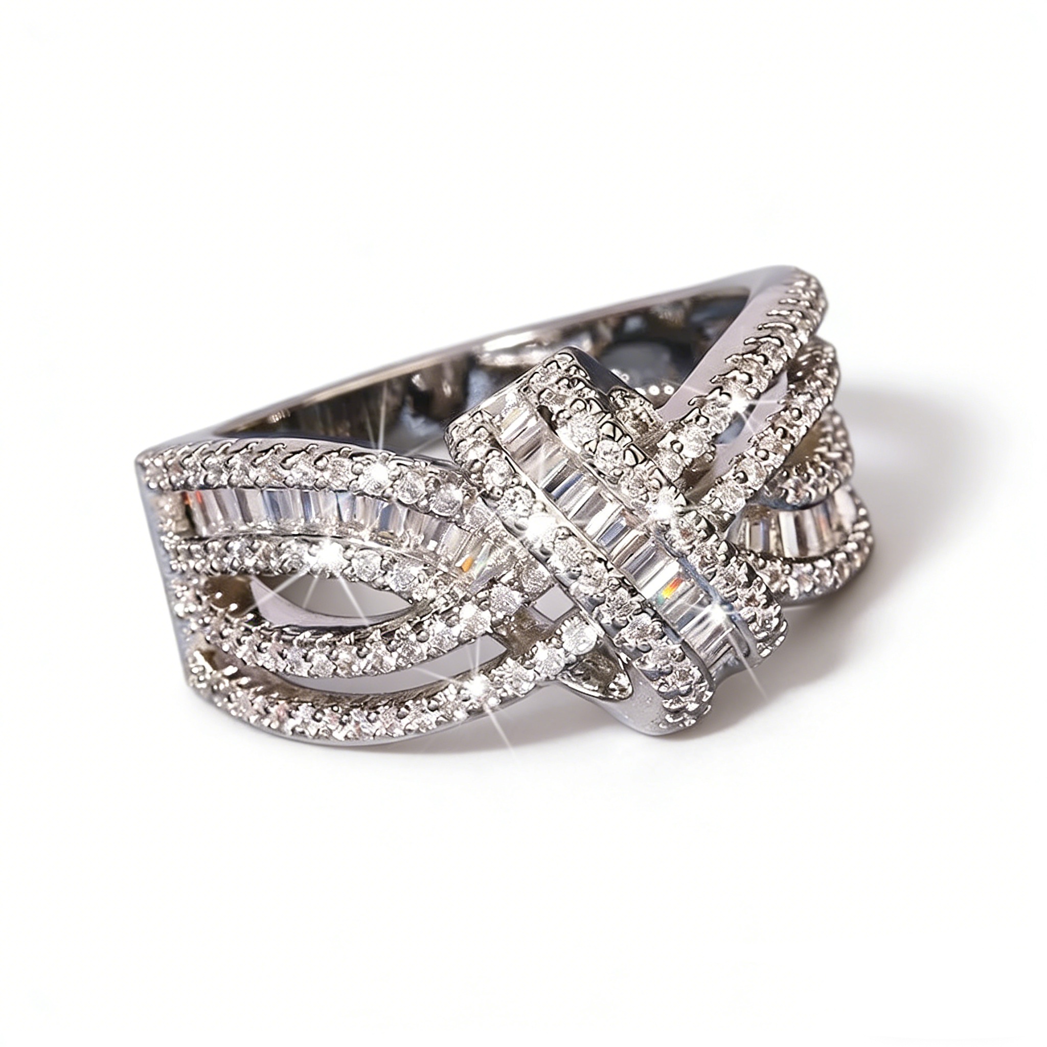 Luxury Intertwine S925 Sterling Silver Full Pavé Crisscross Ring