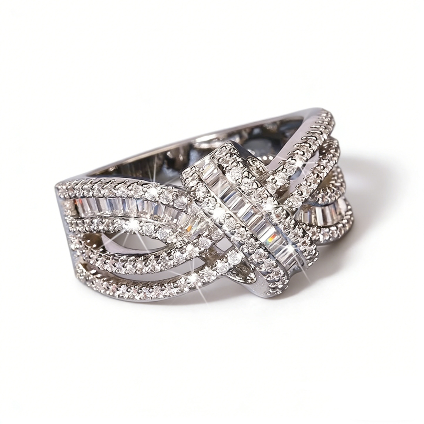 Luxury Intertwine S925 Sterling Silver Full Pavé Crisscross Ring