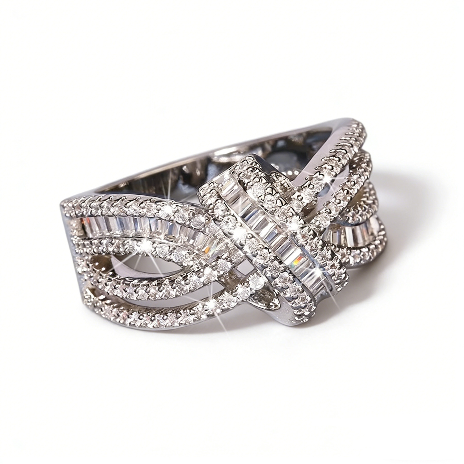 Luxury Intertwine S925 Sterling Silver Full Pavé Crisscross Ring