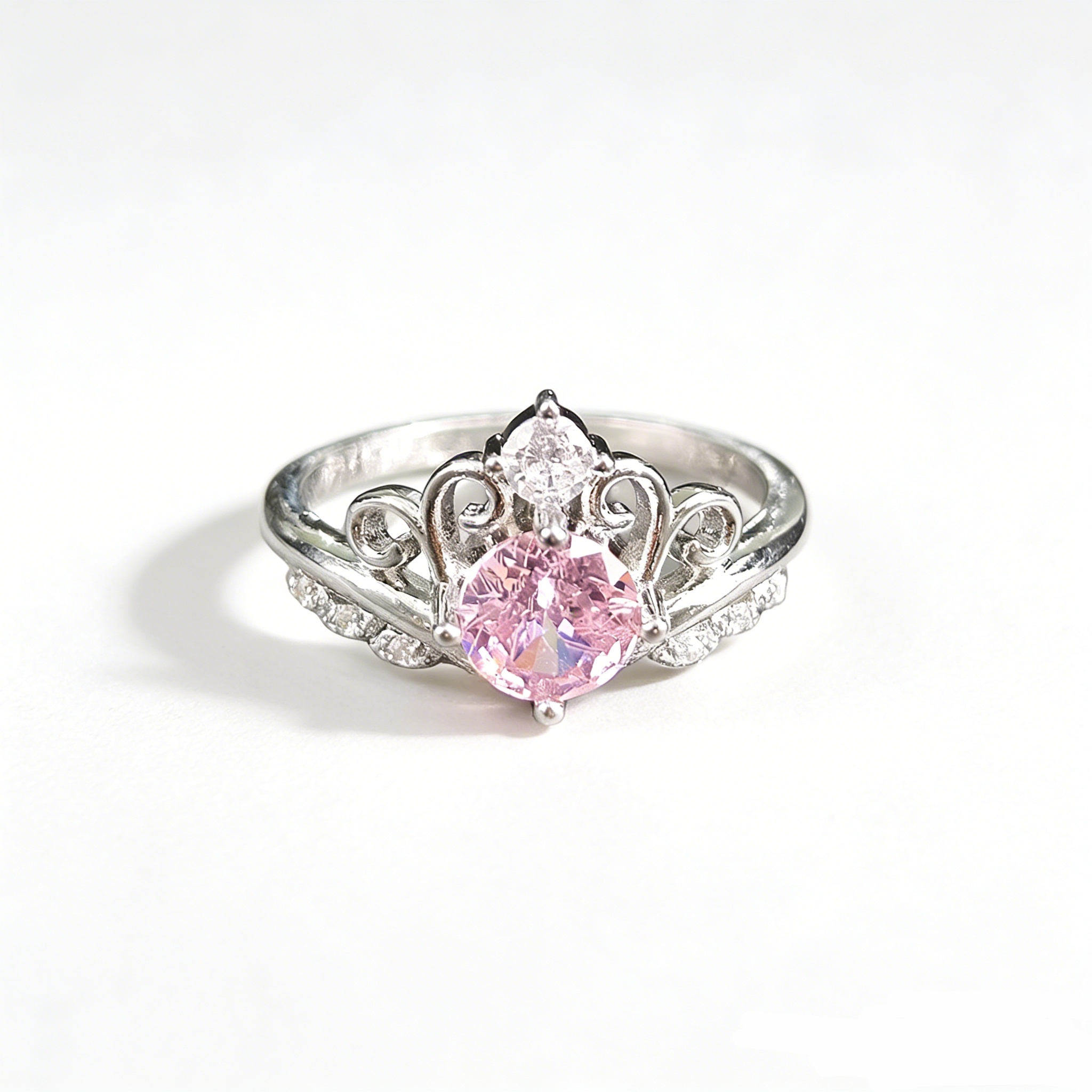 Pink Diamond Coronation S925 Sterling Silver Crown Ring