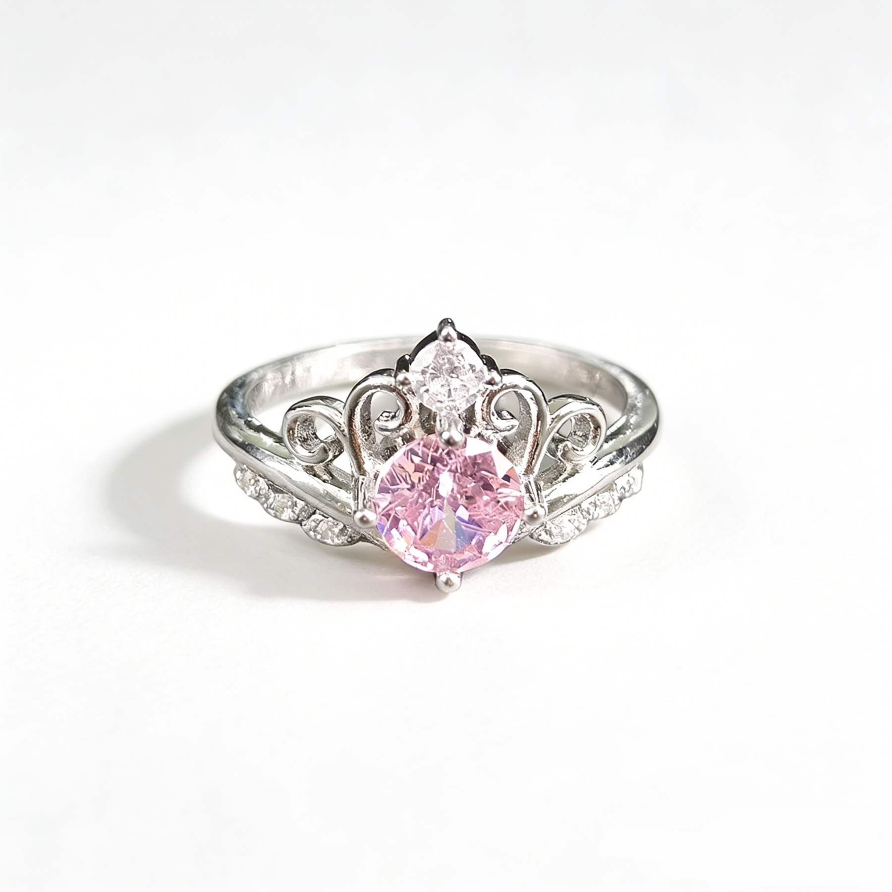 Pink Diamond Coronation S925 Sterling Silver Crown Ring