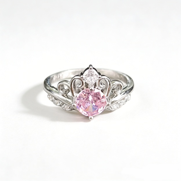 Pink Diamond Coronation S925 Sterling Silver Crown Ring