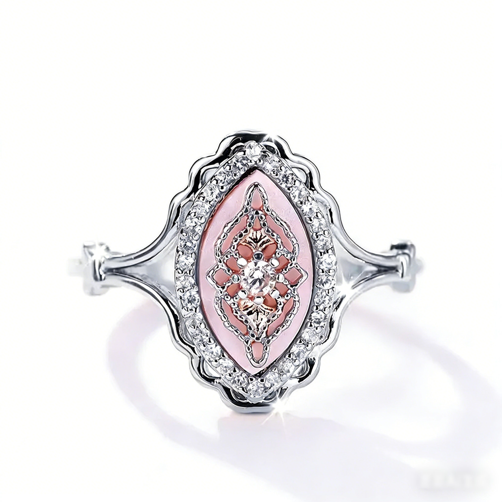 Vintage Enamel Dream S925 Sterling Silver Marquise Ring