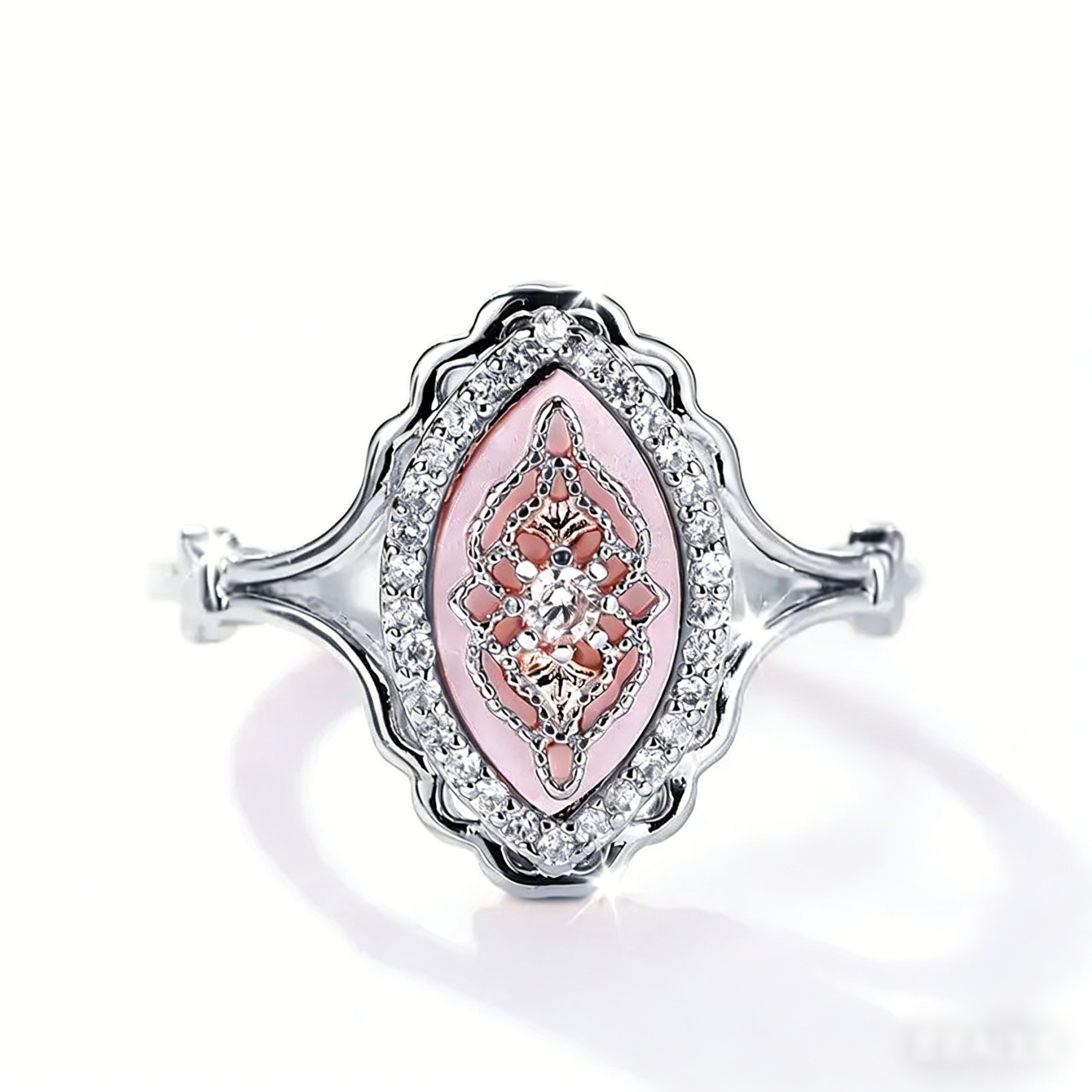 Vintage Enamel Dream S925 Sterling Silver Marquise Ring