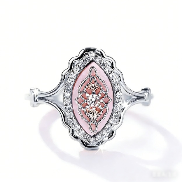 Vintage Enamel Dream S925 Sterling Silver Marquise Ring