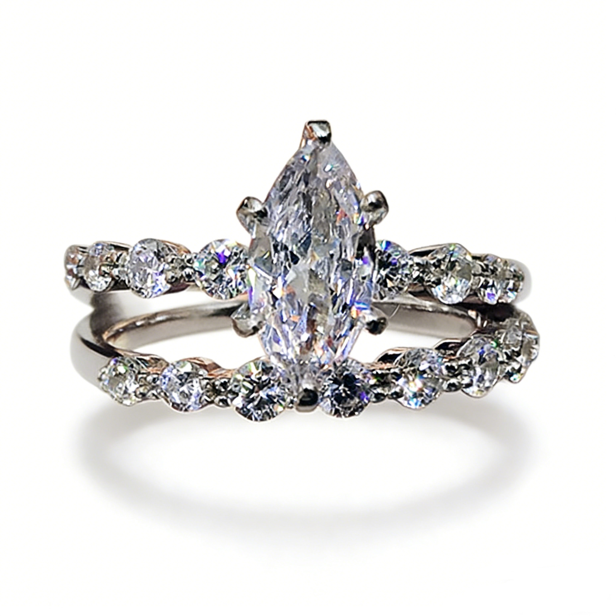 Stardust Marquise S925 Sterling Silver Bridal Set