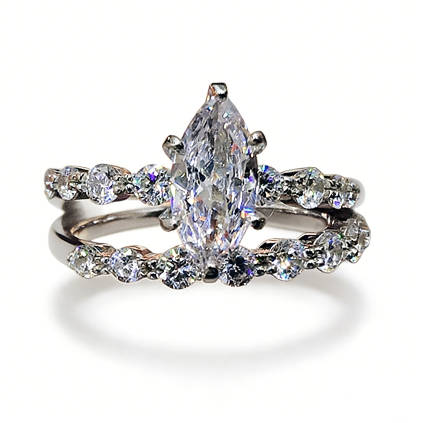 Stardust Marquise S925 Sterling Silver Bridal Set