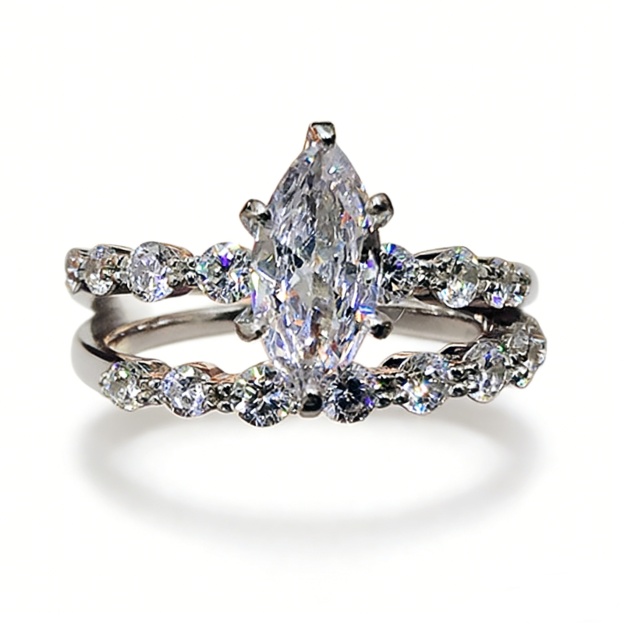 Stardust Marquise S925 Sterling Silver Bridal Set