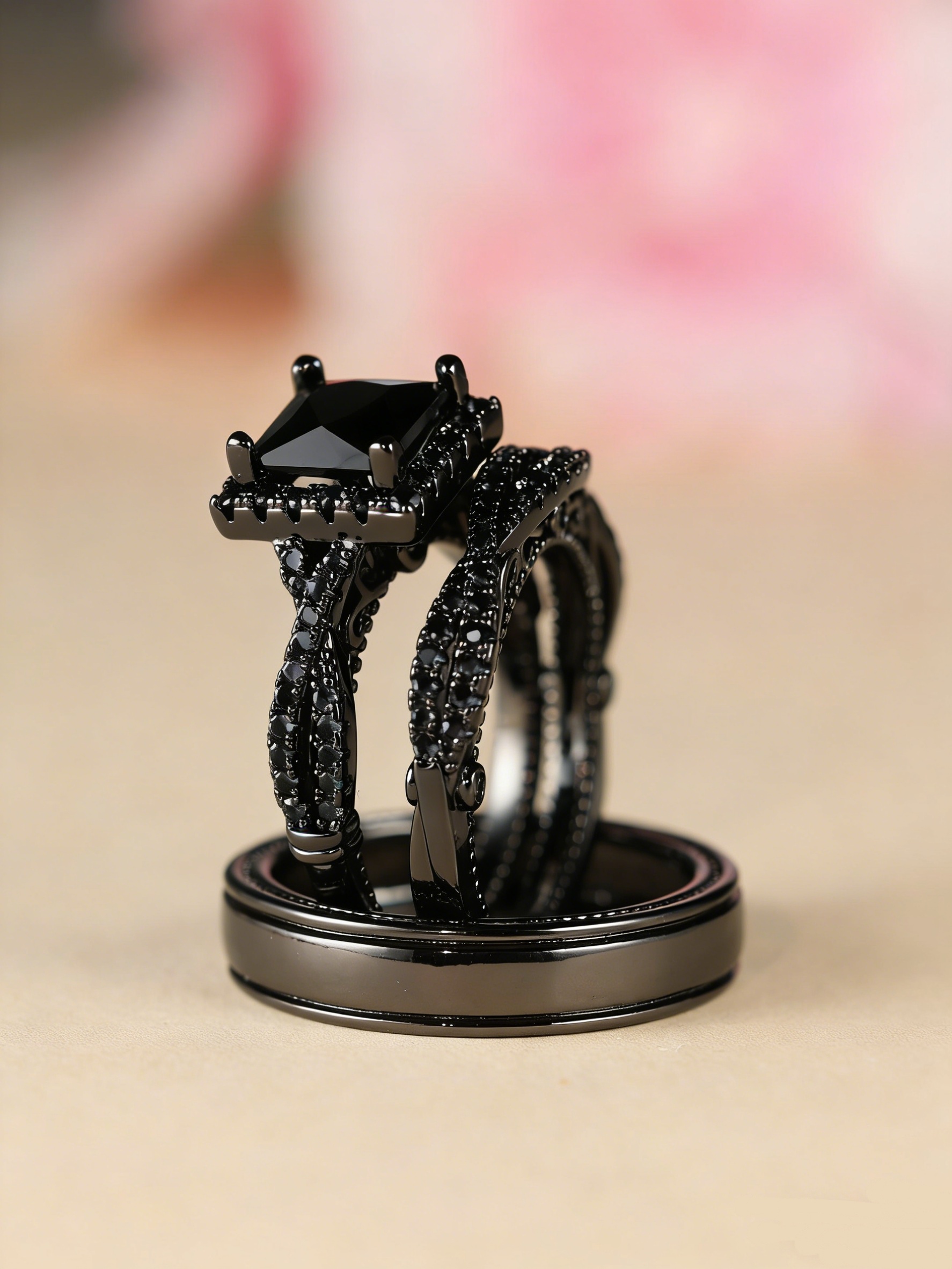 Eternal Square Diamond S925 Sterling Silver 4-Color Couple Ring Set A Promise of Unity at Your Fingertips