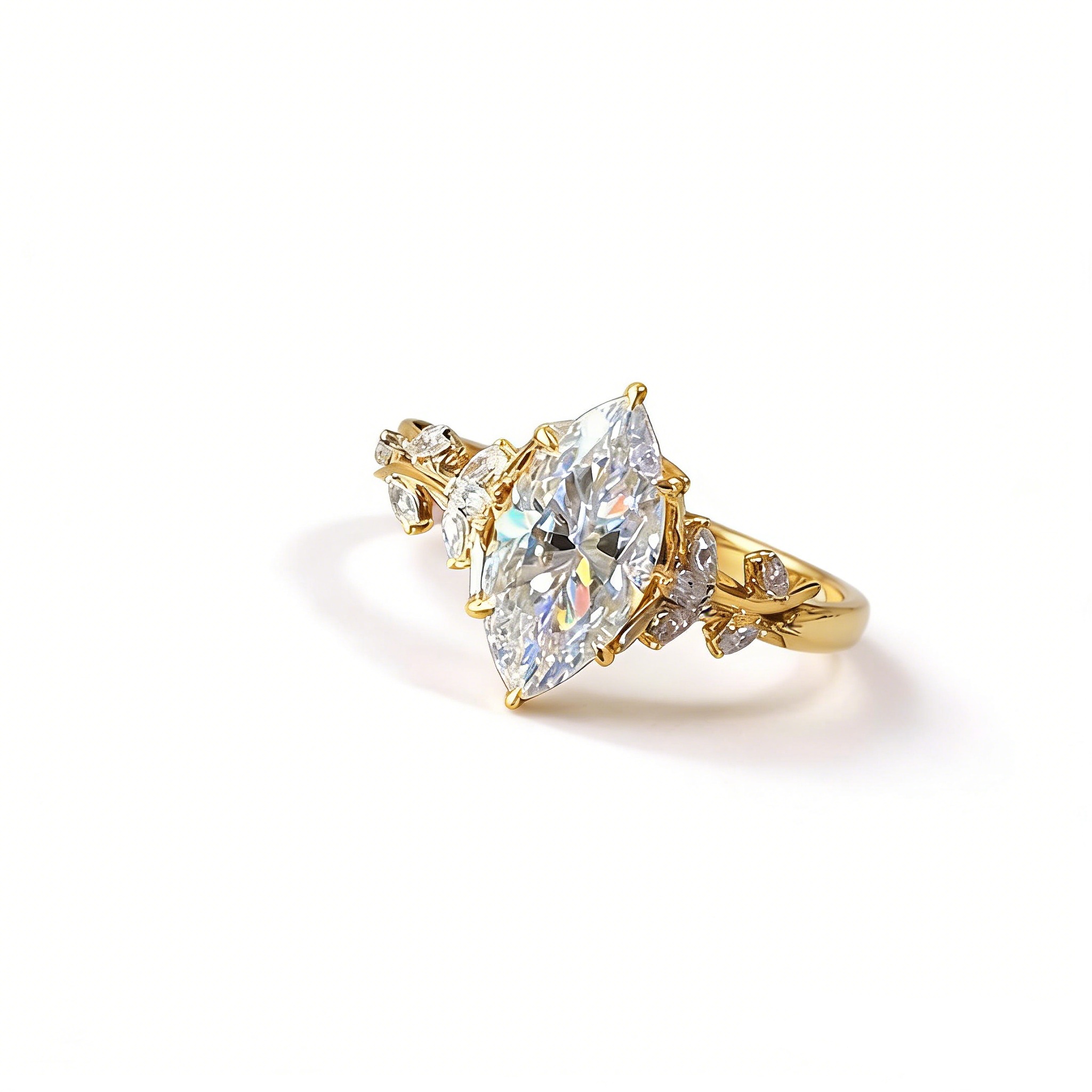 Blossoming Vine 18K Gold Oval Gemstone Vine & Flower Ring