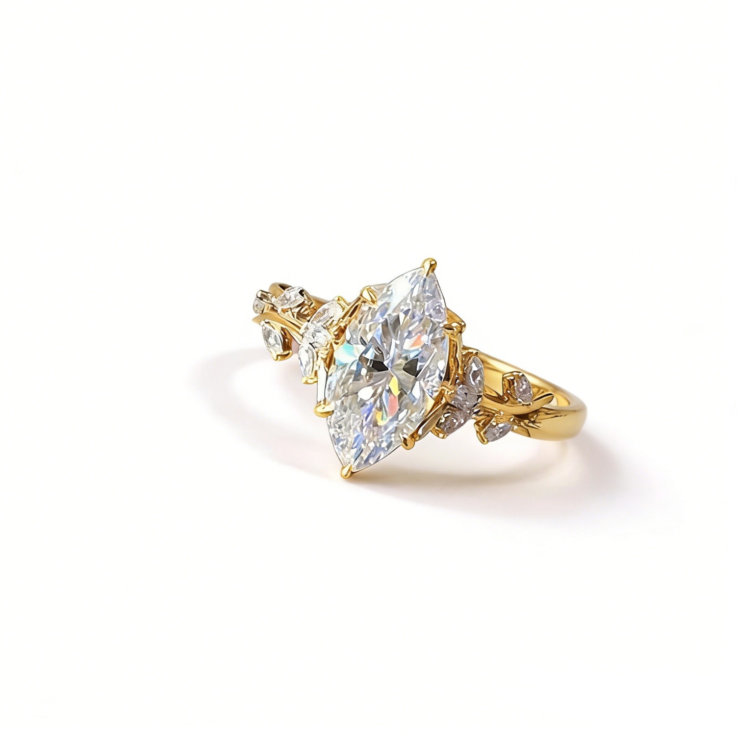 Blossoming Vine 18K Gold Oval Gemstone Vine & Flower Ring