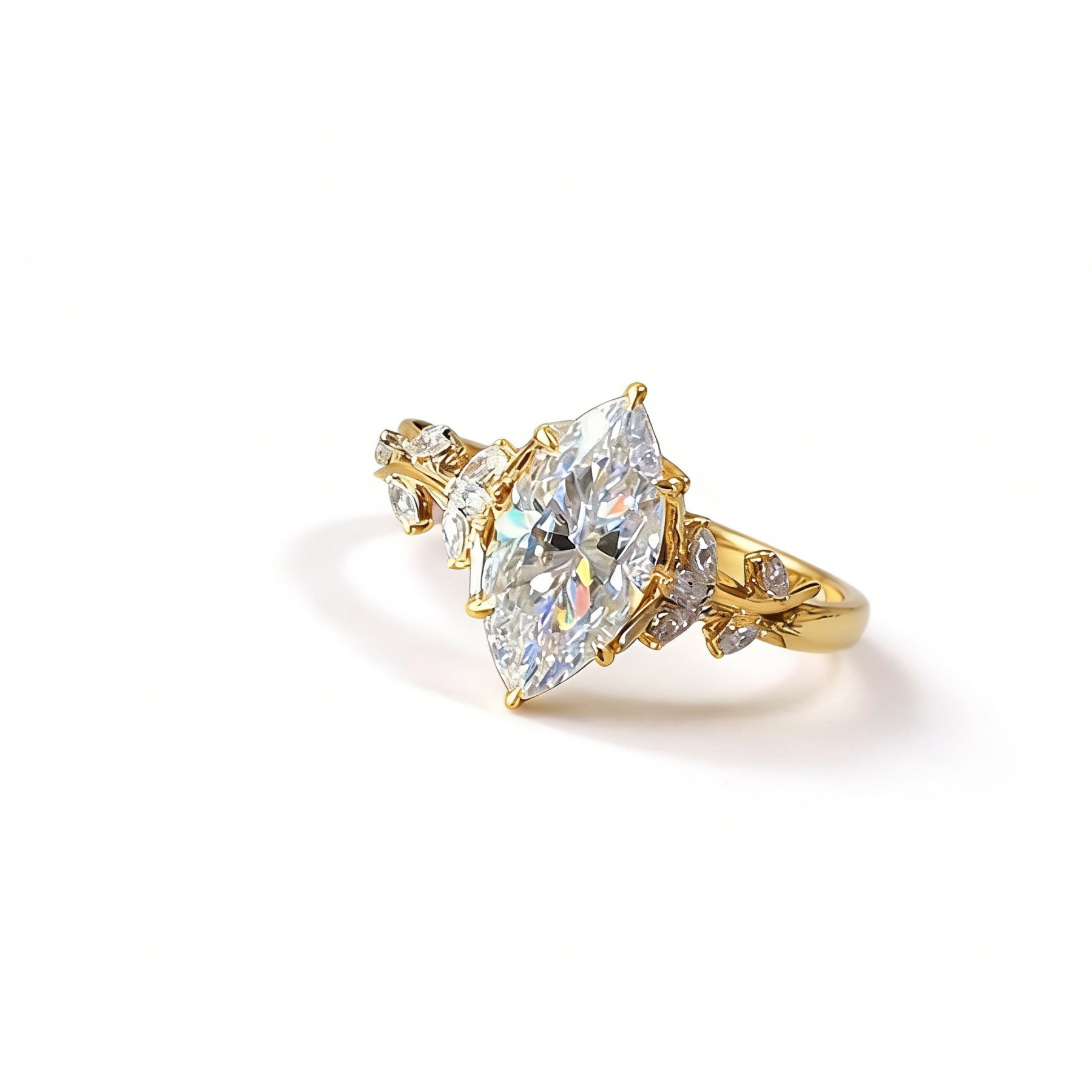 Blossoming Vine 18K Gold Oval Gemstone Vine & Flower Ring