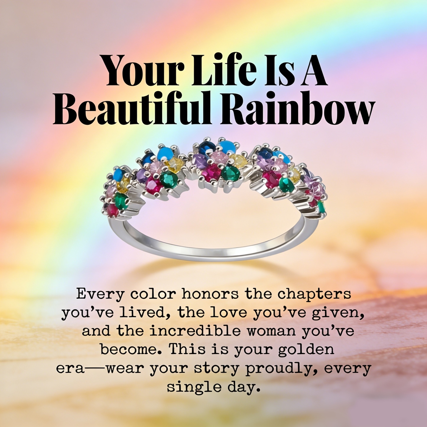 Life's Rainbow S925 Sterling Silver Platinum-Plated 7-Color Blossom Ring