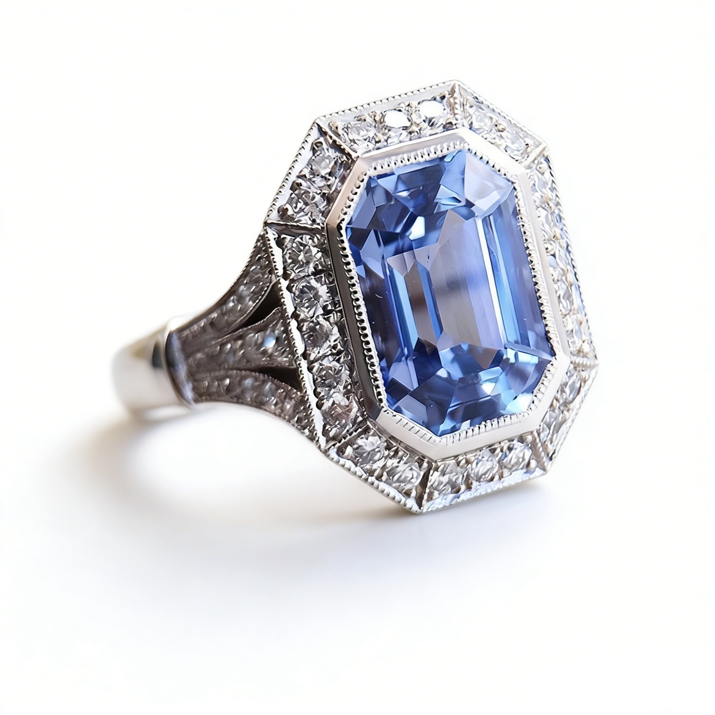 Azure Heirloom S925 Sterling Silver Vintage Emerald-Cut Sapphire Ring