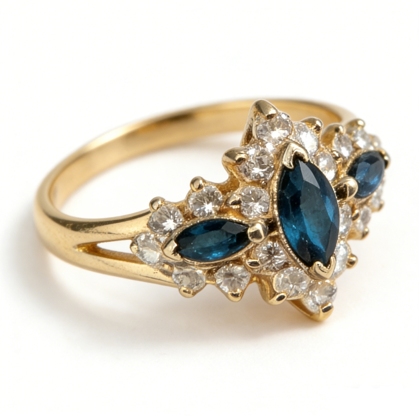 Vintage Starburst 14K Gold-Plated Marquise Sapphire Ring