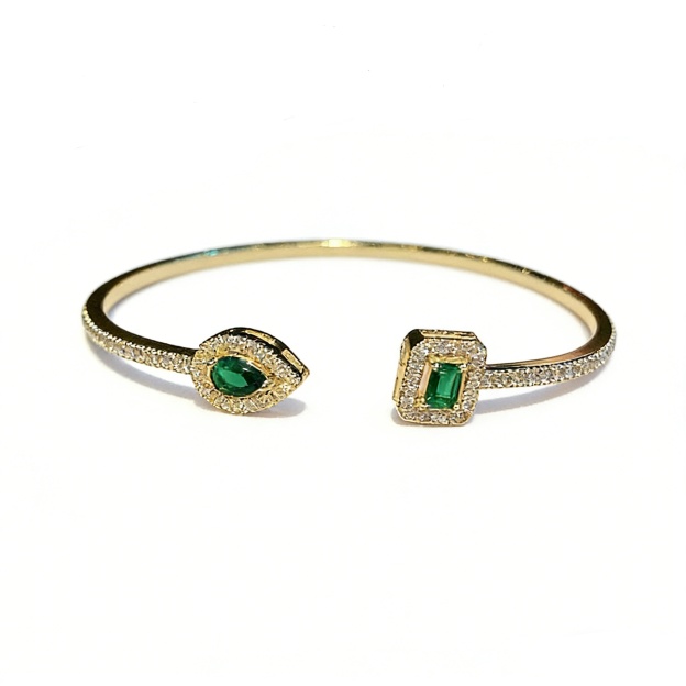 Geometric Treasure Two-Tone Pave Gemstone Cuff Bracelet